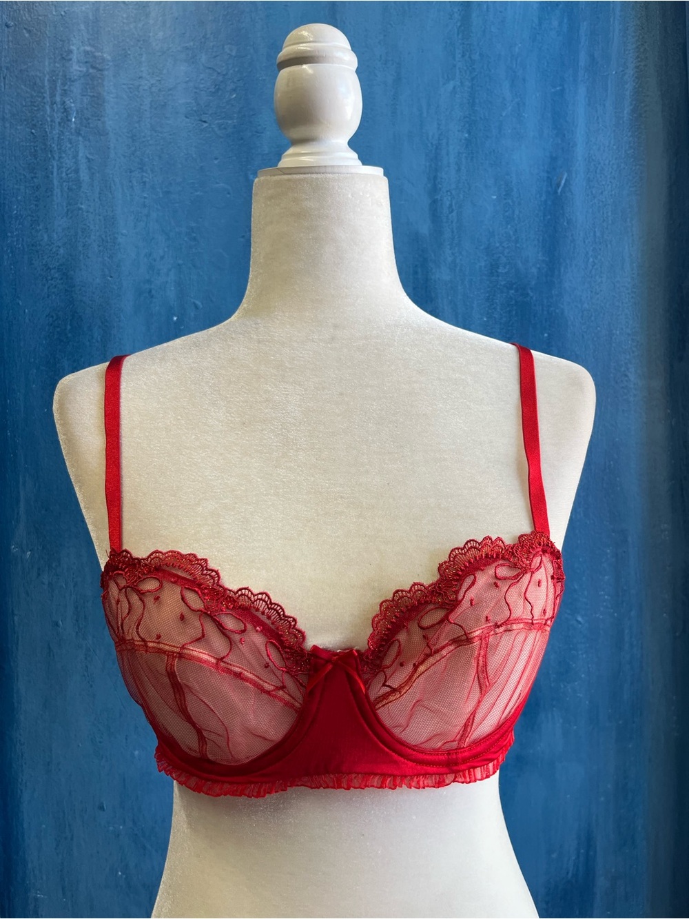 Savage X Fenty Red Sheer Lace Underwire Bra